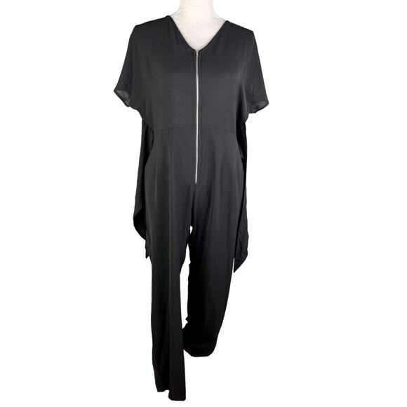 Polagram Jumpsuit Black Medium Short Sleeve Front Zipper V-Neck Tie - Picture 8 of 13
